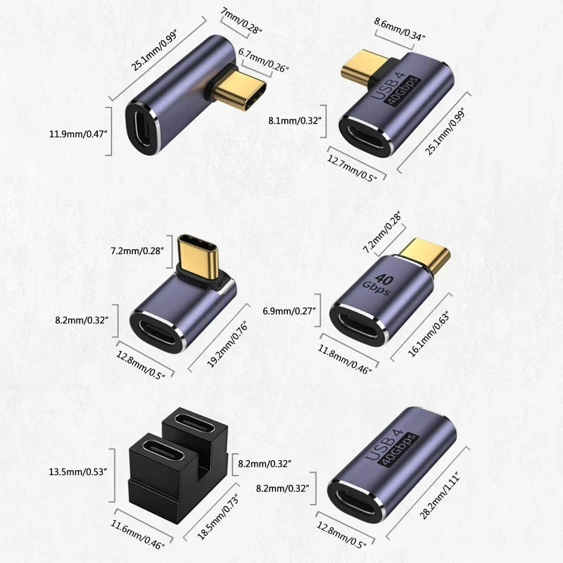 USB 4.0 PD 100W 8K 60Hz Charger Connector for Macbook 40Gbps High Speed USB C OTG U-Shape Straight Angle Male to Female Adapter by DarkByteGear