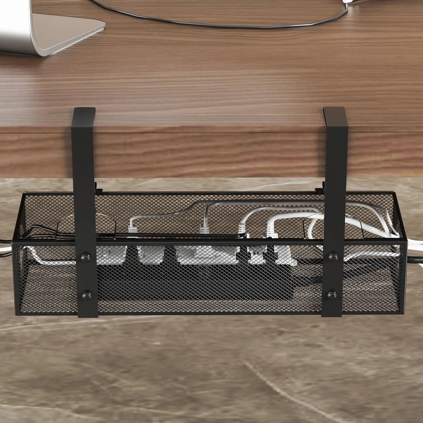 Under Desk Box Tray BLACK, 1 Pack - Wire Management & Cord Organizer, Clamp Mount by DarkByteGear