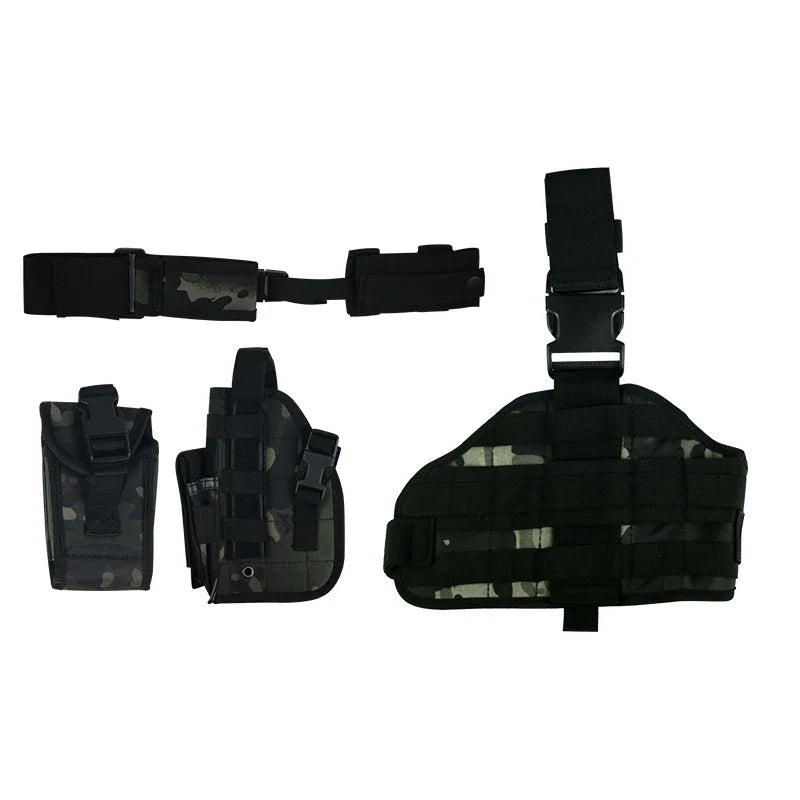 Tactical Leg Gun Holster Outdoor Multi-function Camouflage Bag Tied Leg Pistol Protective Cover Phone Pocket Hunting Gear by DarkByteGear