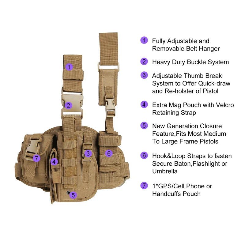 Tactical Leg Gun Holster Outdoor Multi-function Camouflage Bag Tied Leg Pistol Protective Cover Phone Pocket Hunting Gear by DarkByteGear