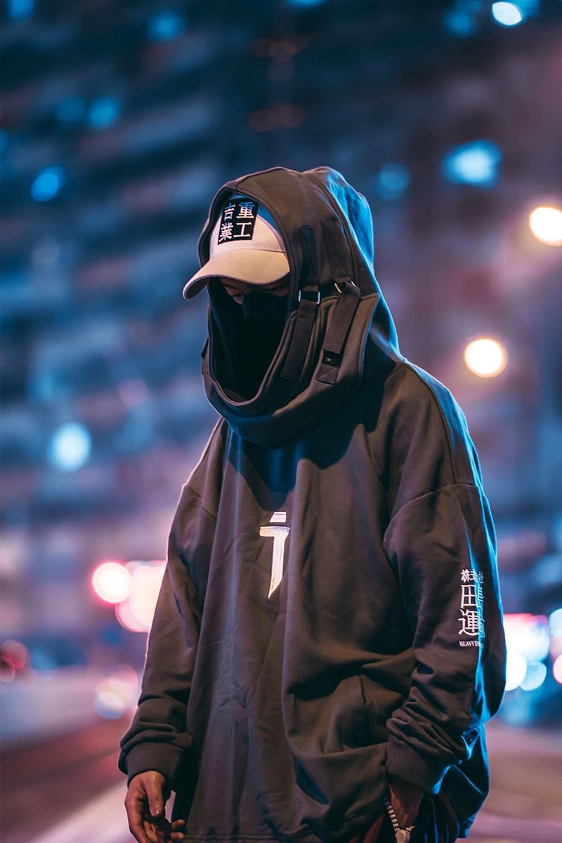 CyberSamurai Autumn Plush Streetwear Techwear Hoodie by DarkByteGear