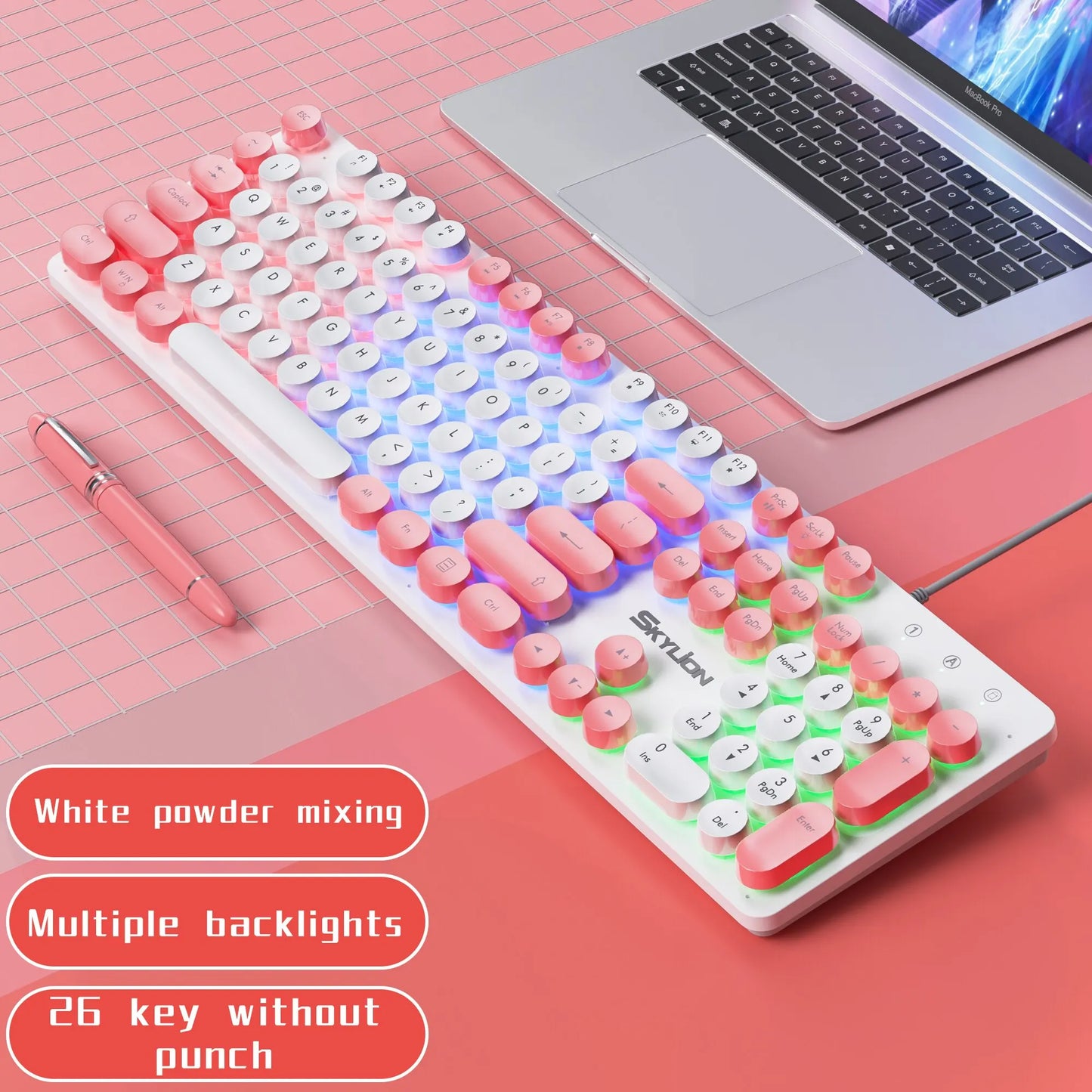 SKYLION H300 Wired 104 Keys Membrane Keyboard by DarkByteGear