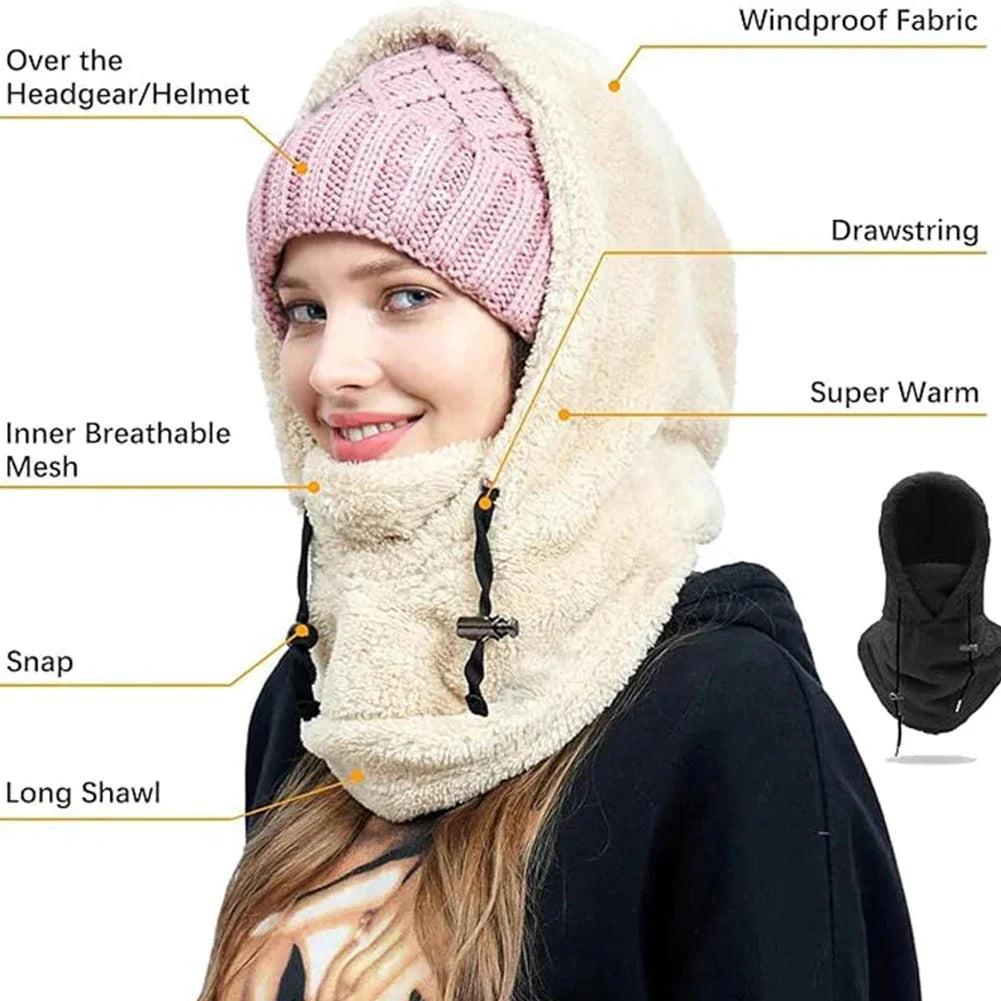 Thermal Sherpa Fleece Hood Ski Mask Winter Balaclava Cold Windproof Adjustable Women Plush Warm Hood Cover Hat Scarf Cycling Cap by DarkByteGear