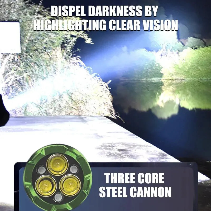Strong Led Flashlight Super Bright Mini Portable Three-eye Monster Multi-Function Magnet Charging Home Outdoor Portable Light by DarkByteGear