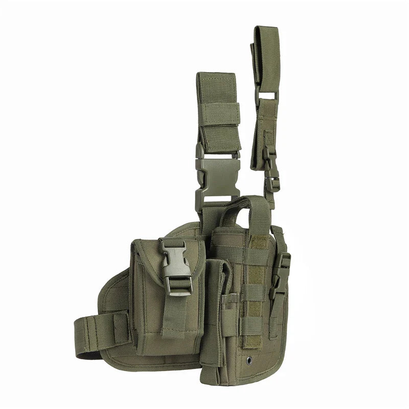Tactical Leg Gun Holster Outdoor Multi-function Camouflage Bag Tied Leg Pistol Protective Cover Phone Pocket Hunting Gear by DarkByteGear