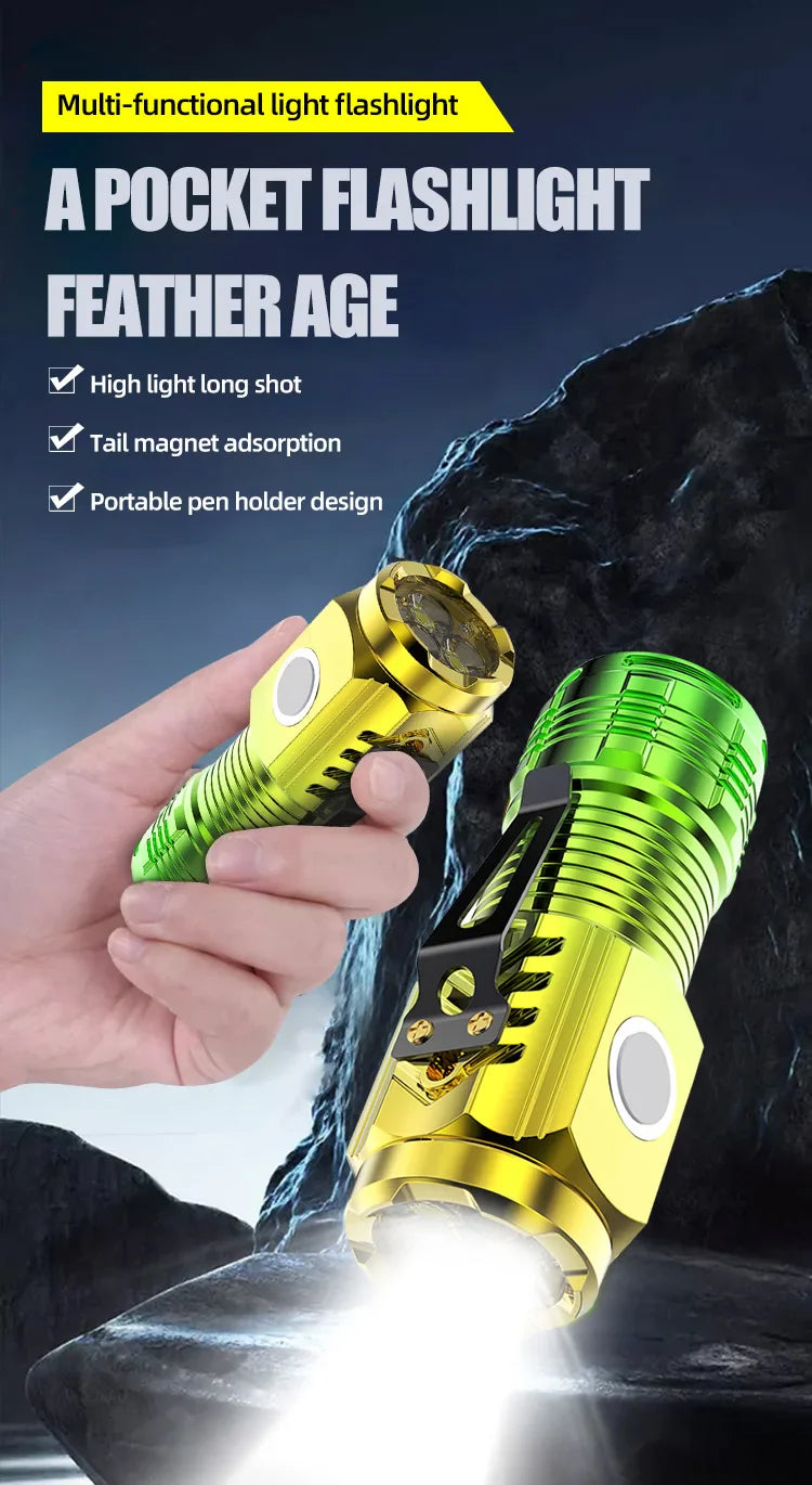 Strong Led Flashlight Super Bright Mini Portable Three-eye Monster Multi-Function Magnet Charging Home Outdoor Portable Light by DarkByteGear
