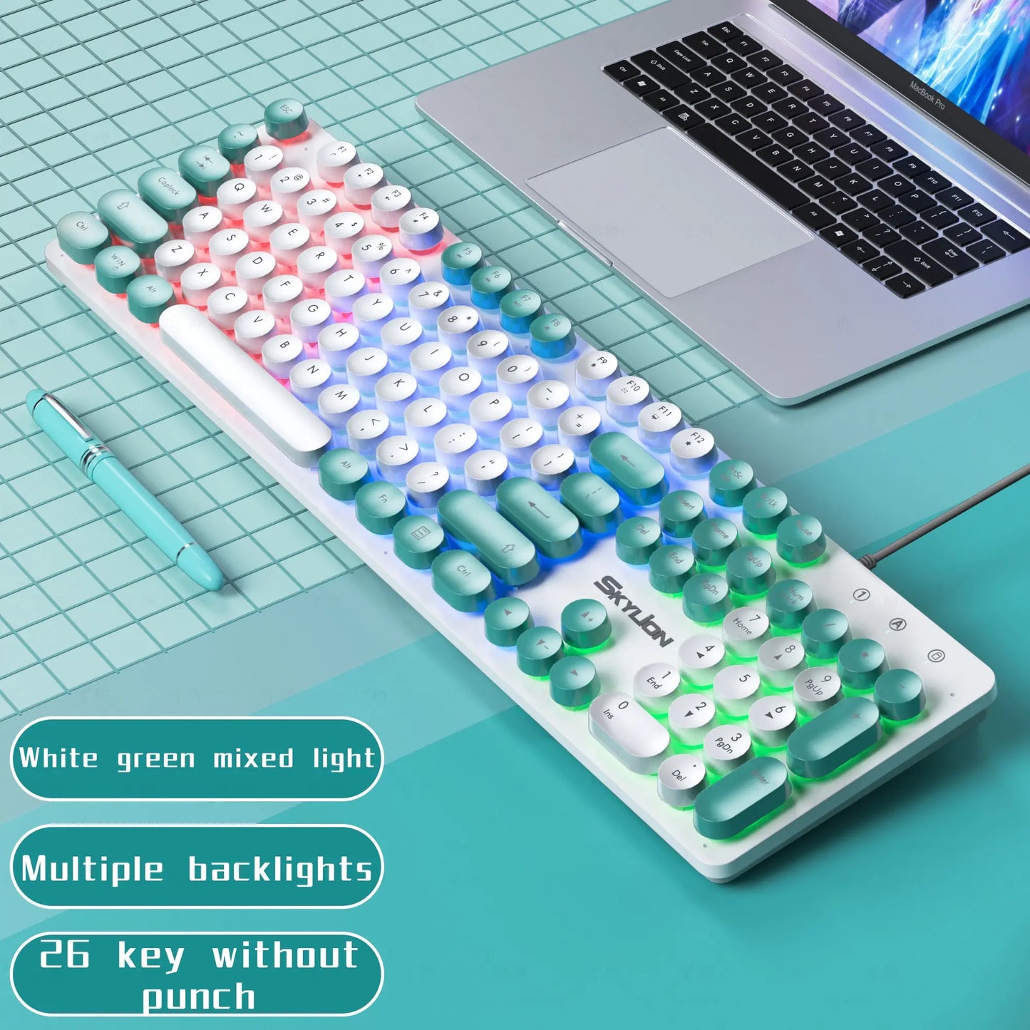 SKYLION H300 Wired 104 Keys Membrane Keyboard by DarkByteGear