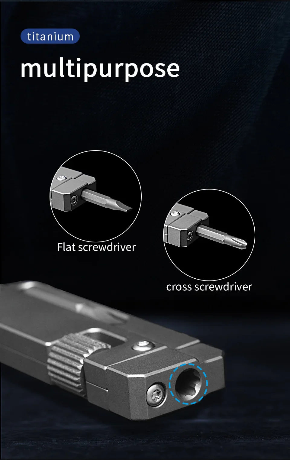 Titanium Functional Keychain Multifunctional Outdoor Portable EDC Tool With Screwdriver Also Can Unscrew Hexagonal Nut by DarkByteGear