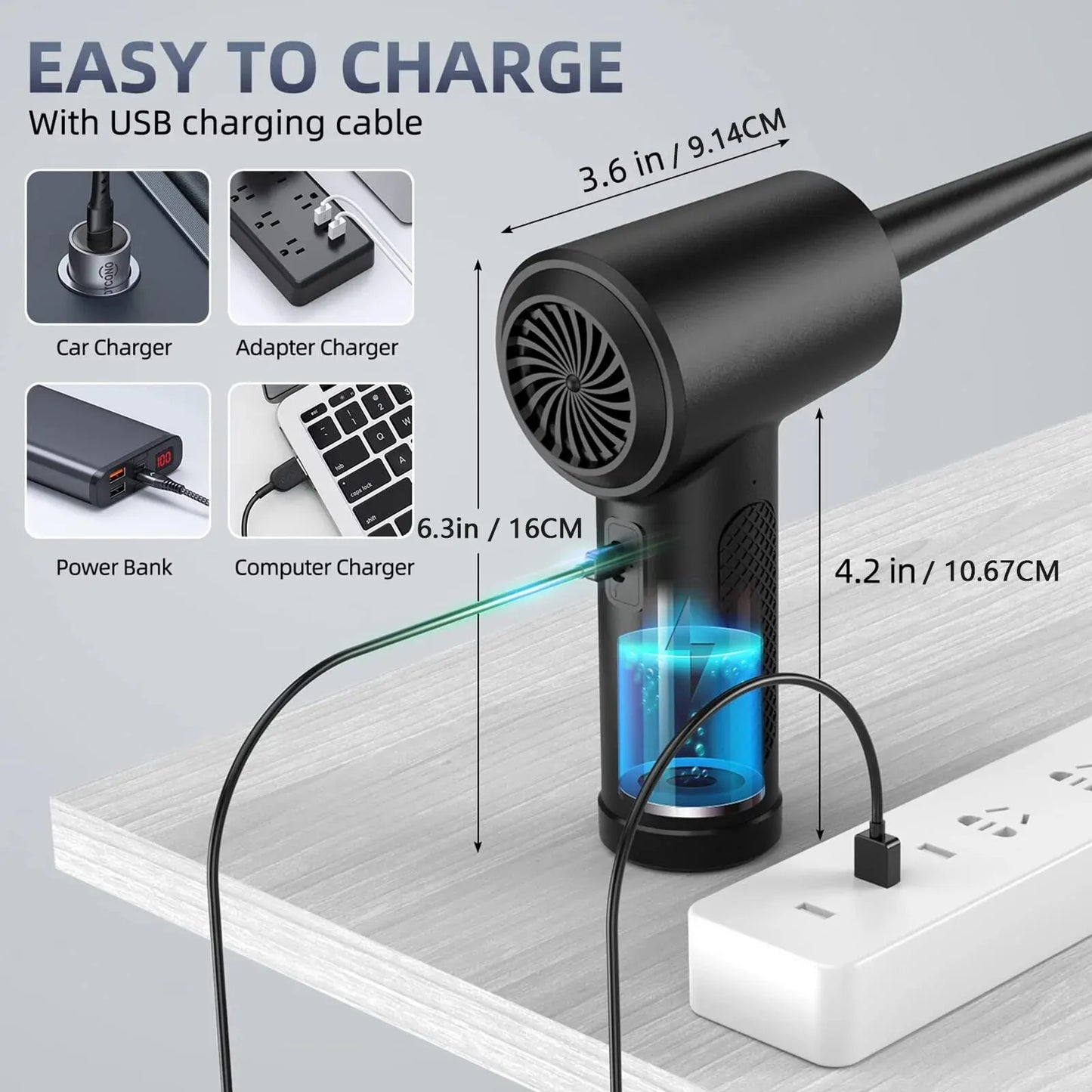 Compressed Air Duster Electric Rechargeable Cordless Air Blower Compressed Air For Cleaning Computer Keyboard Camera Car Home by DarkByteGear