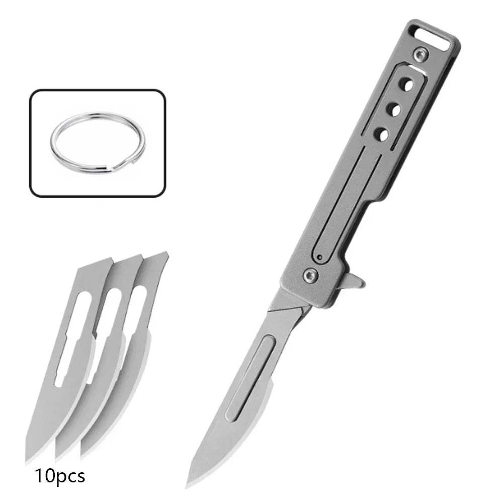 Titanium Alloy Scalpel Fast Open Folding Knife EDC Unpacking Pocket Knife Outdoor Camping Knife with 10pcs Replaceable Blades by DarkByteGear