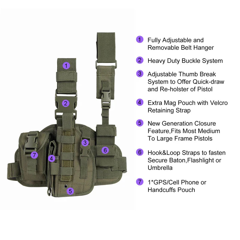 Tactical Leg Gun Holster Outdoor Multi-function Camouflage Bag Tied Leg Pistol Protective Cover Phone Pocket Hunting Gear by DarkByteGear