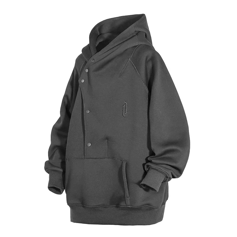 Unisex Oblique Placket Hooded Sweater by DarkByteGear
