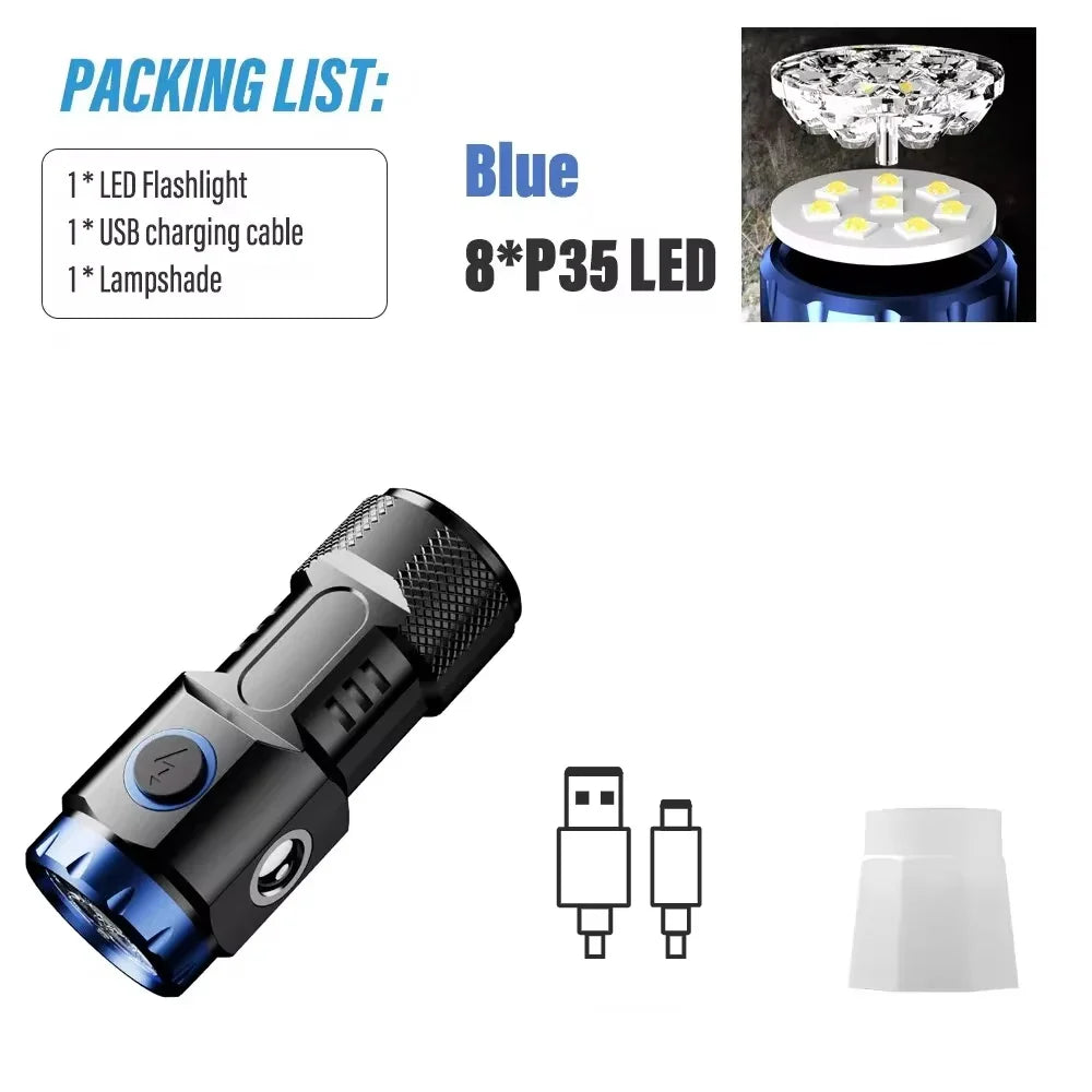 MINI Rechargeable LED Flashlight Camping Light With Side Lights and Lampshade Tail with Magnet Suitable for Exploring, Camping by DarkByteGear