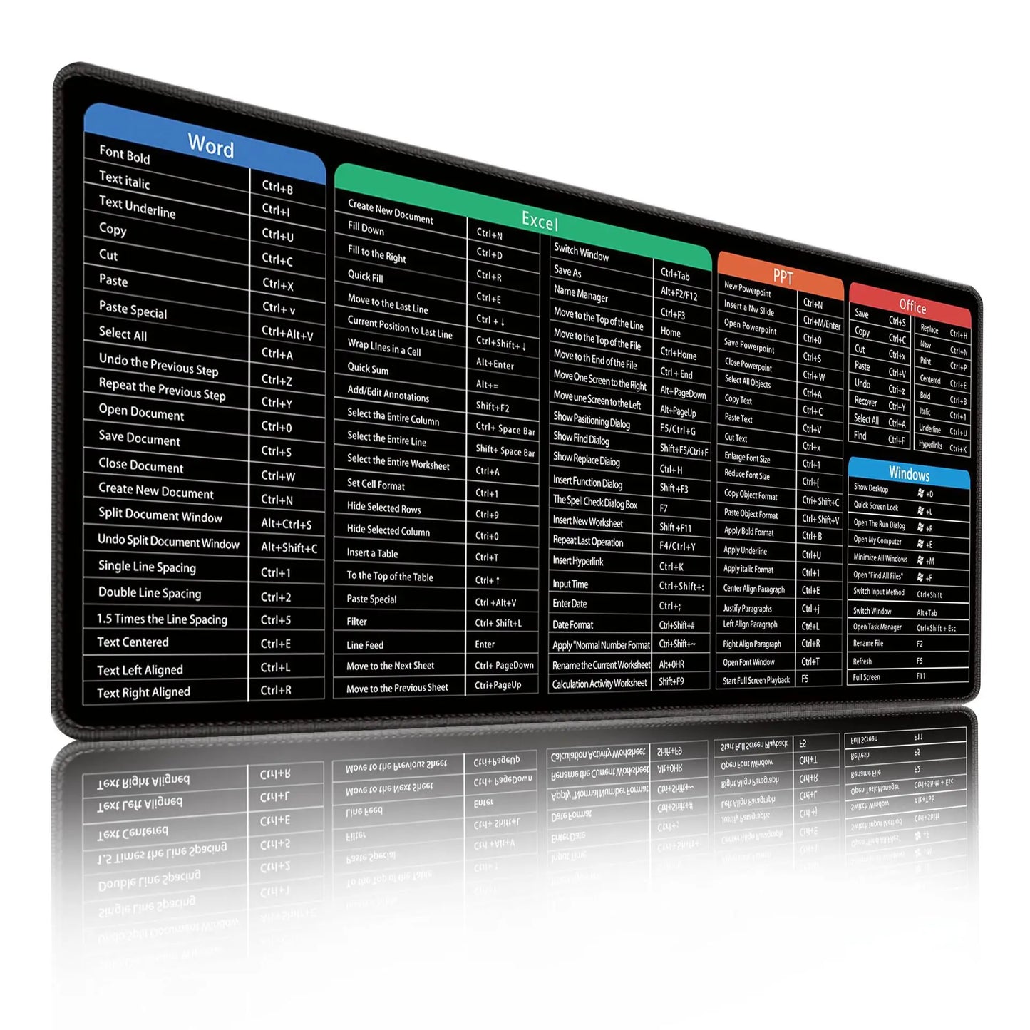 Office Shortcuts XXL Mouse Pad Large Extended Excel Powerpoint Word Software Mousepad Programmer Non-Slip Rubber Gaming Desk Mat by DarkByteGear