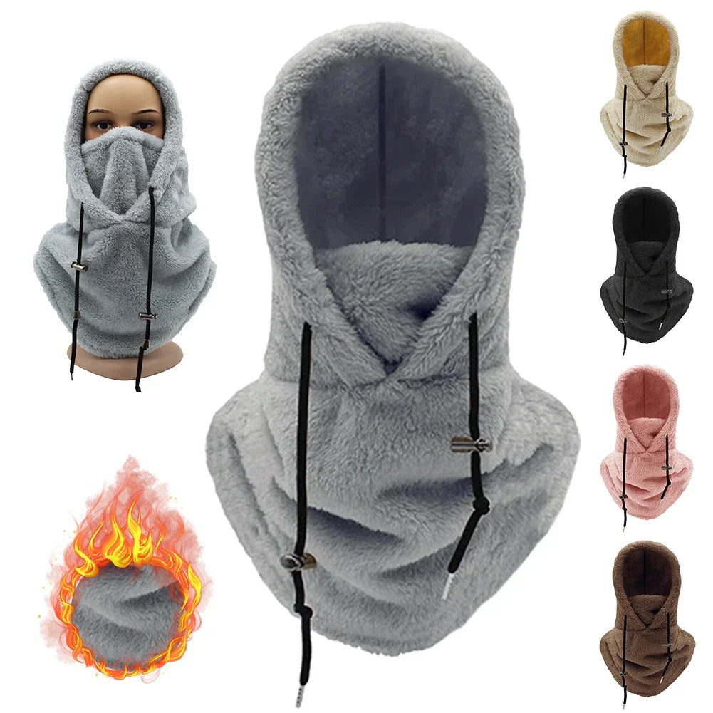 Thermal Sherpa Fleece Hood Ski Mask Winter Balaclava Cold Windproof Adjustable Women Plush Warm Hood Cover Hat Scarf Cycling Cap by DarkByteGear