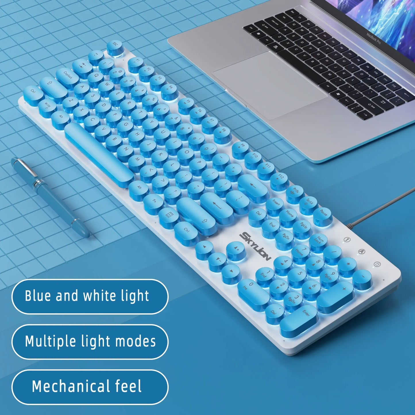 SKYLION H300 Wired 104 Keys Membrane Keyboard by DarkByteGear