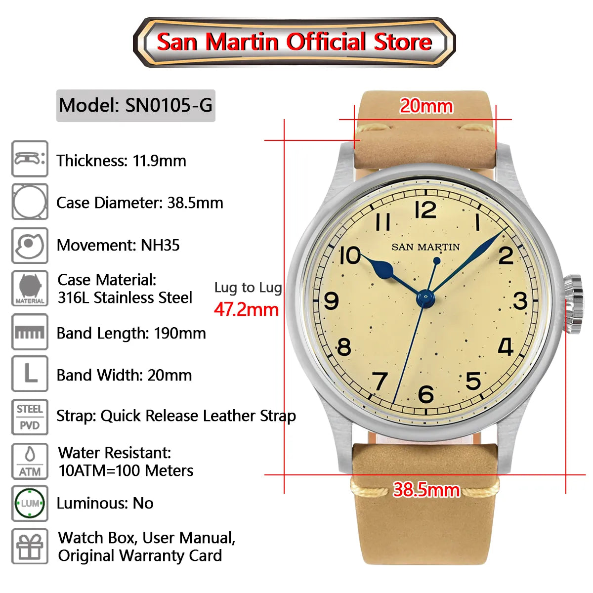 San Martin Vintage Men Pilot Watch by DarkByteGear