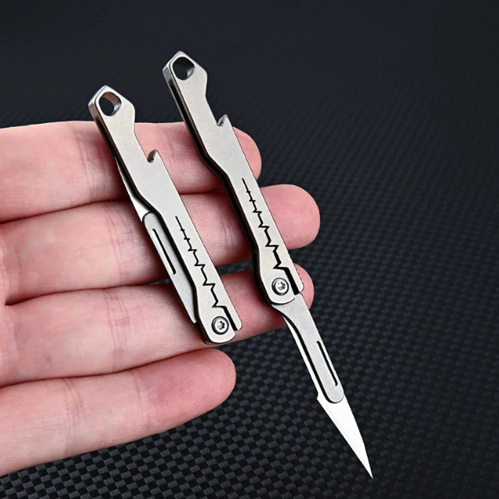 titanium alloy Bottle Opener Scalpel Folding Knife High Hardness Mini Outdoor Survival Camping Portable EDC Tool 10 Blade Free by DarkByteGear