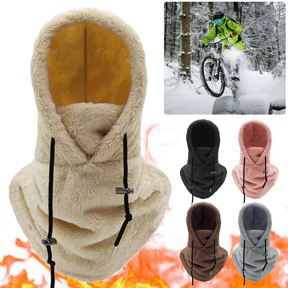 Thermal Sherpa Fleece Hood Ski Mask Winter Balaclava Cold Windproof Adjustable Women Plush Warm Hood Cover Hat Scarf Cycling Cap by DarkByteGear