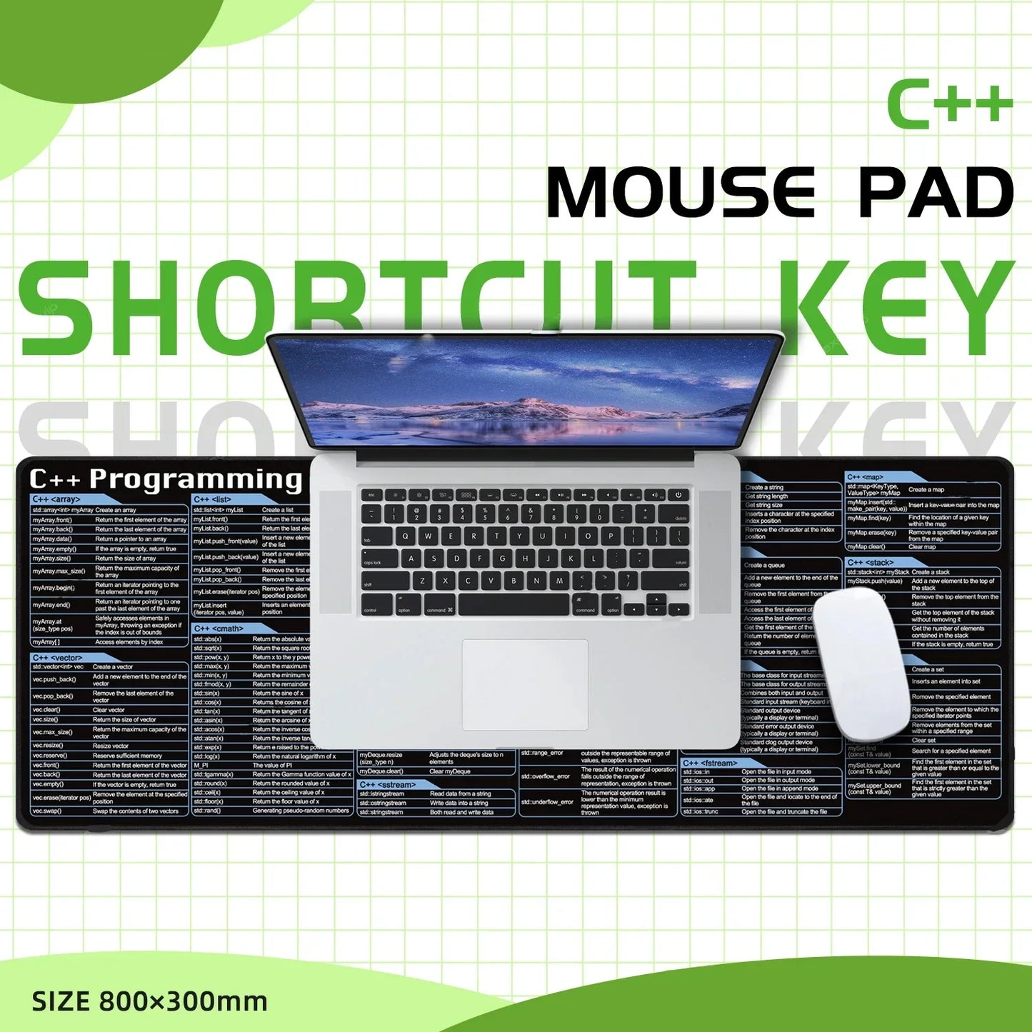 C++ Programing Mouse Pad XXL Large Shortcuts Keyboard Mousepad Cheat Sheet Desk Mat Stitched Edge Non-Slip Base for Engineer by DarkByteGear