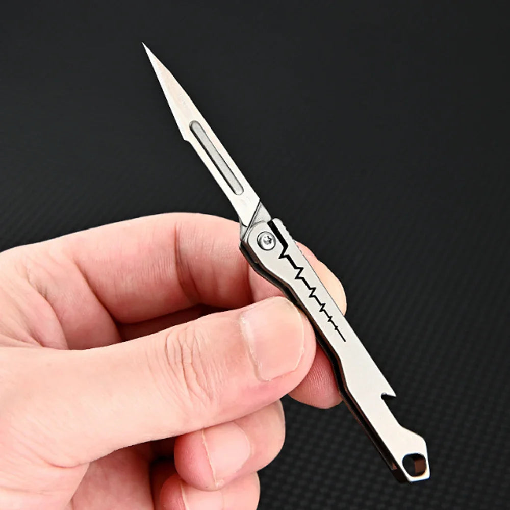 titanium alloy Bottle Opener Scalpel Folding Knife High Hardness Mini Outdoor Survival Camping Portable EDC Tool 10 Blade Free by DarkByteGear