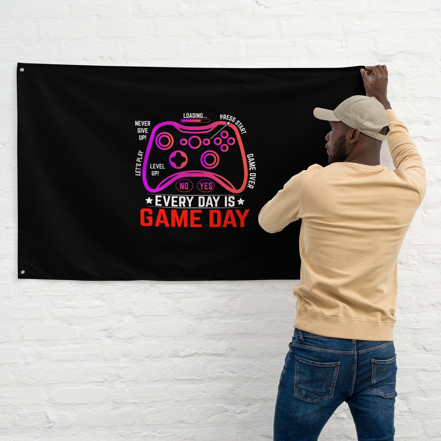 Never Give Up, everyday is Game Day - Flag by DarkByteGear