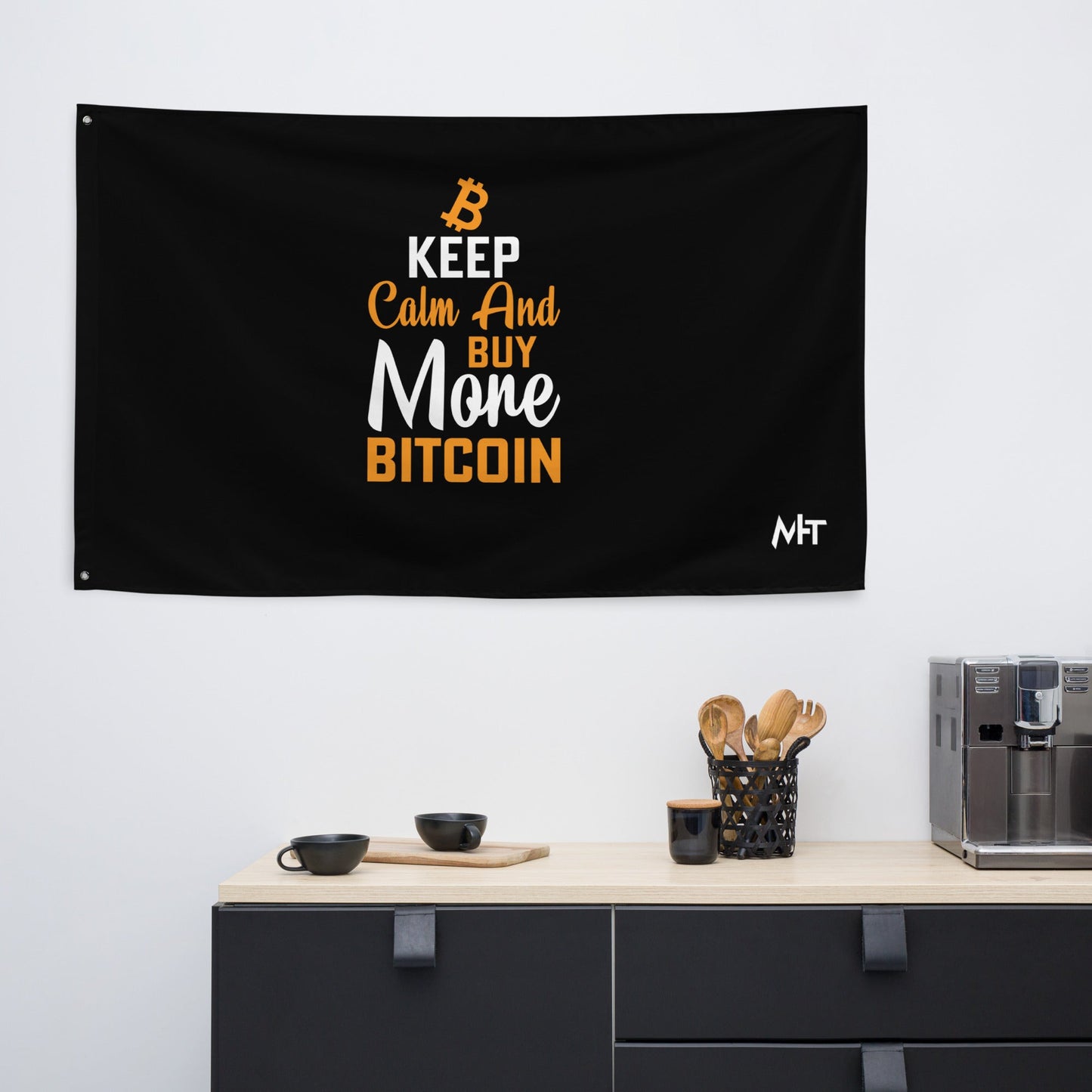Keep Calm and Buy More Bitcoin Flag by DarkByteGear