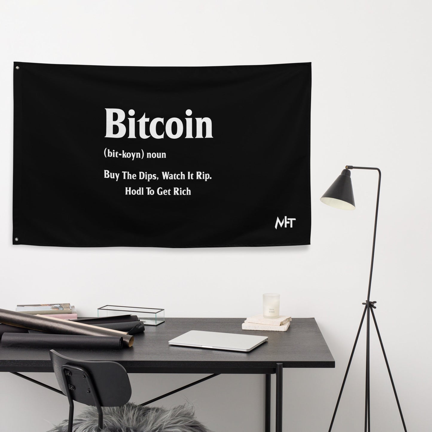 Bitcoin Definition ( White Text ) - Flag by DarkByteGear