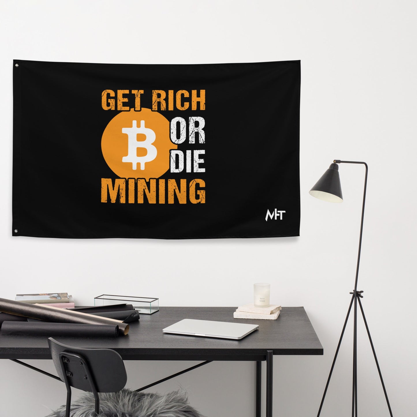 Get Rich Bitcoin Mining or Die Flag by DarkByteGear