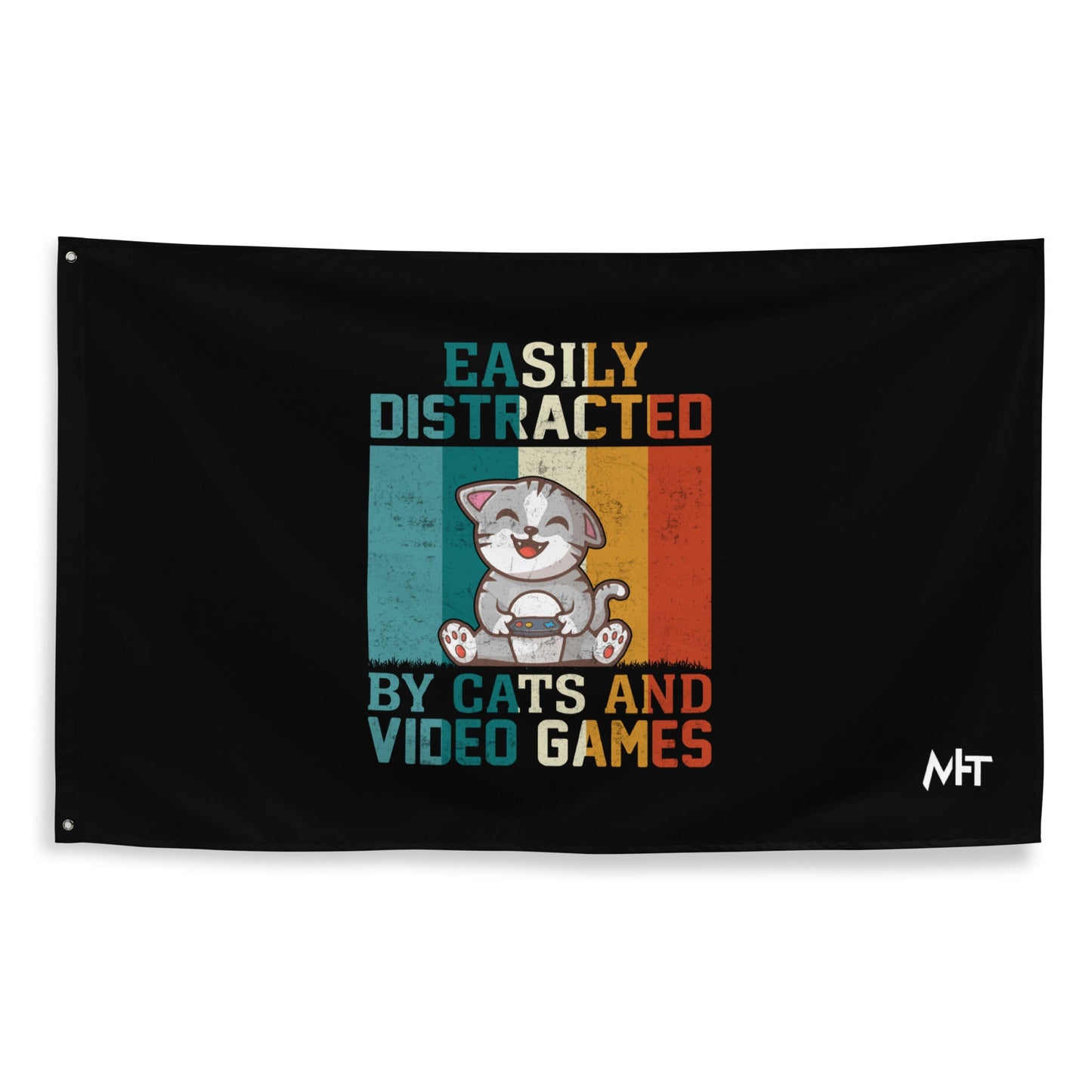 Easily Distracted by Cats and Video games Flag by DarkByteGear