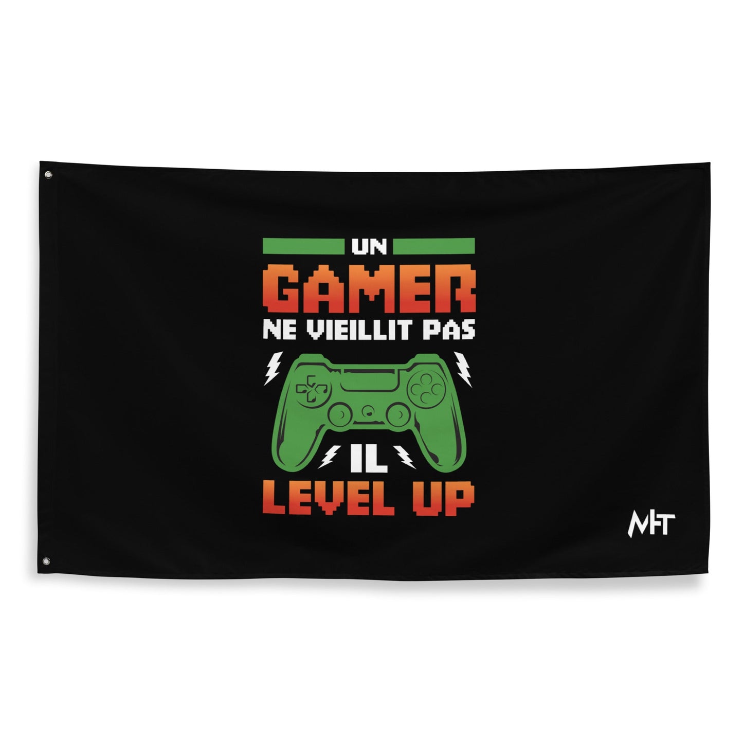 Un GAMER NE VIEILLIT PAS IL Level Up - Flag by DarkByteGear