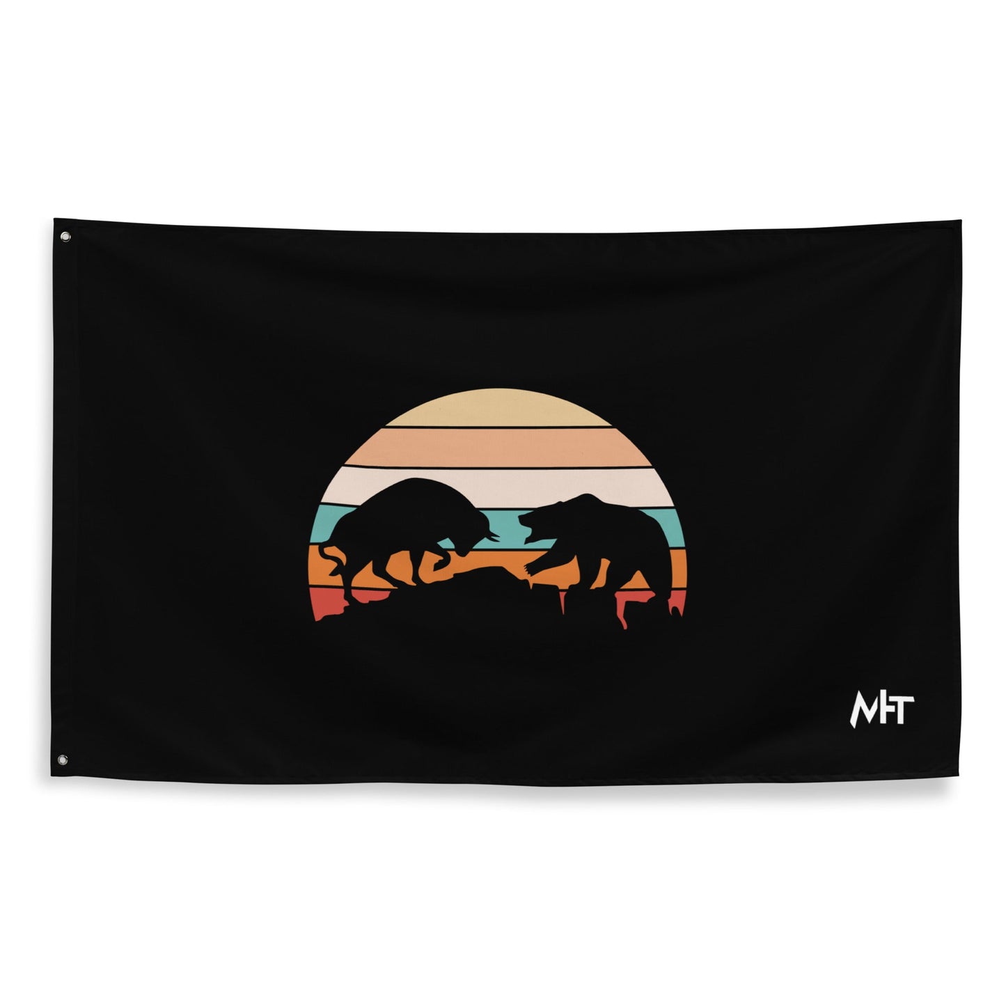 Bull Bear Fight in Sunset - Flag by DarkByteGear