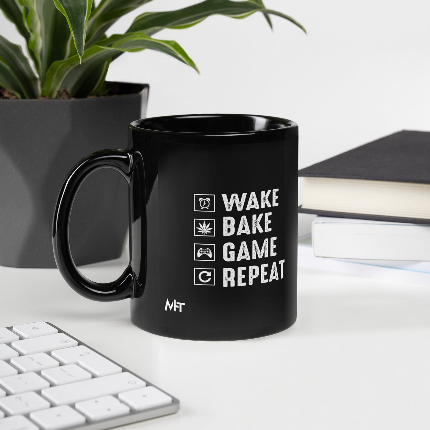 Wake, Bake, Game, Repeat Rima 13 - Black Glossy Mug by DarkByteGear
