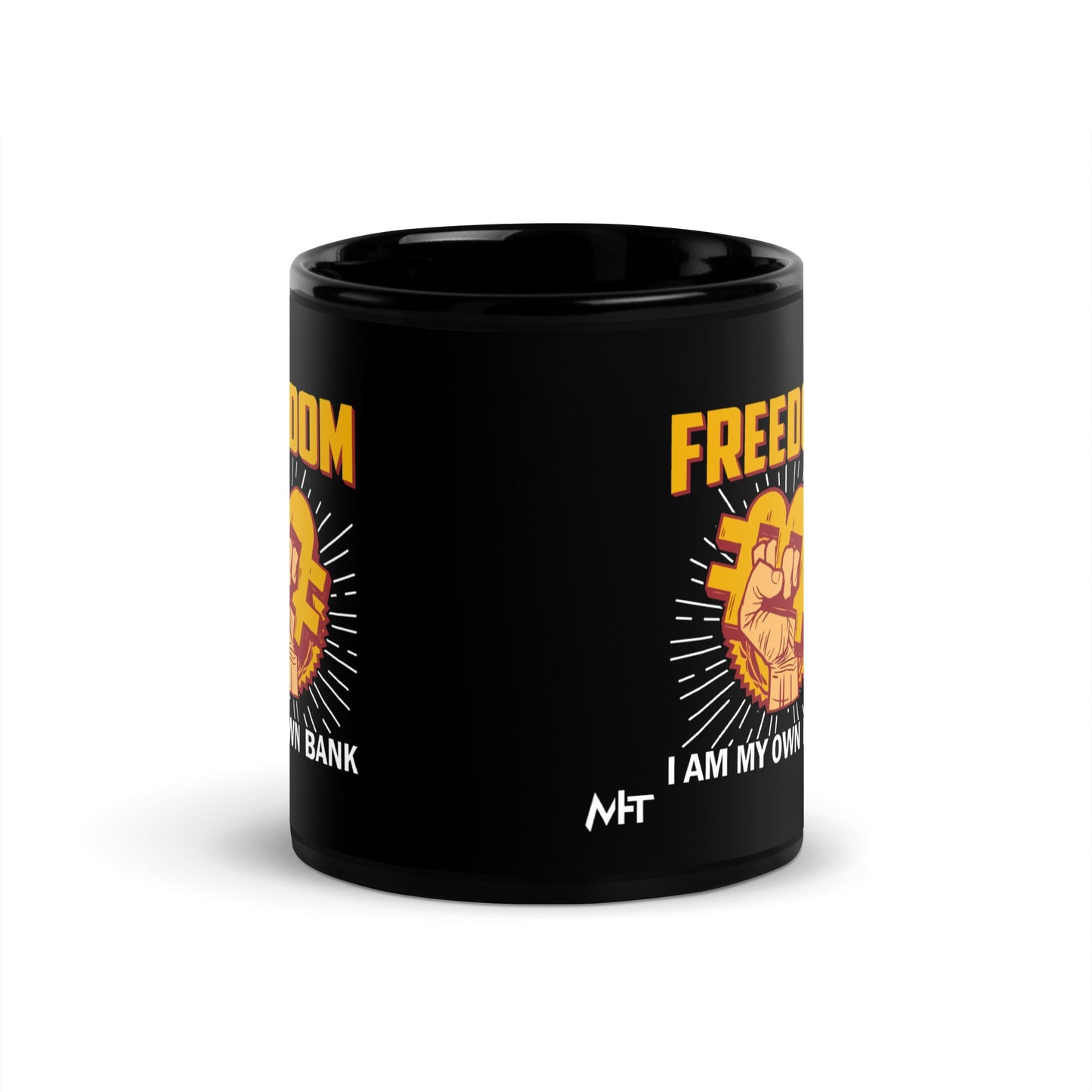 Bitcoin Freedom; I am my Own Bank - Black Glossy Mug by DarkByteGear