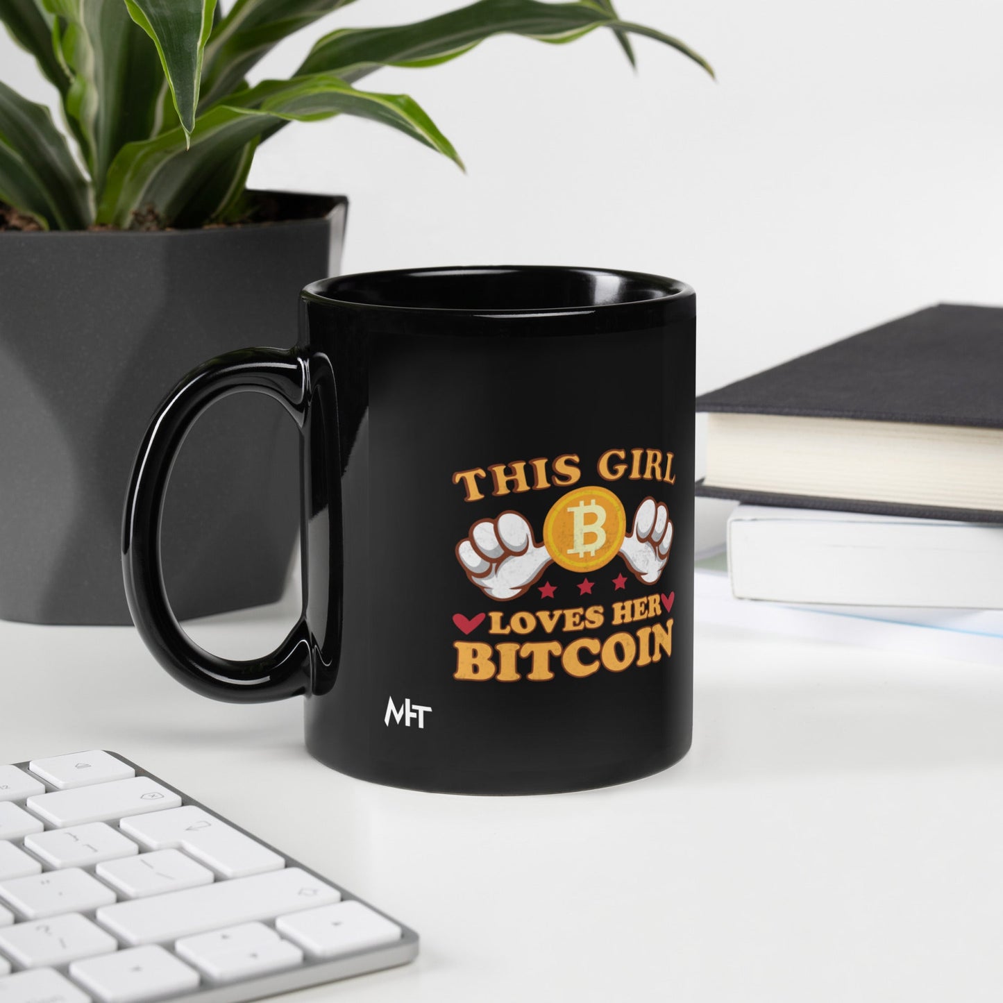 This girl Loves her Bitcoin - Black Glossy Mug by DarkByteGear