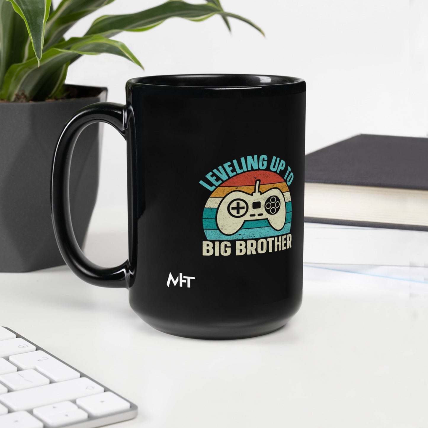 Levelling up to Big Brother V2 - Black Glossy Mug by DarkByteGear