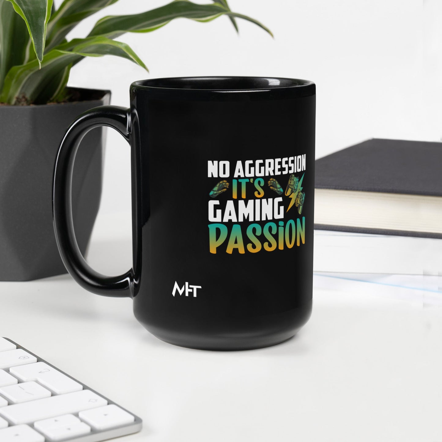 No Aggression, It's Gaming Passion - Black Glossy Mug by DarkByteGear