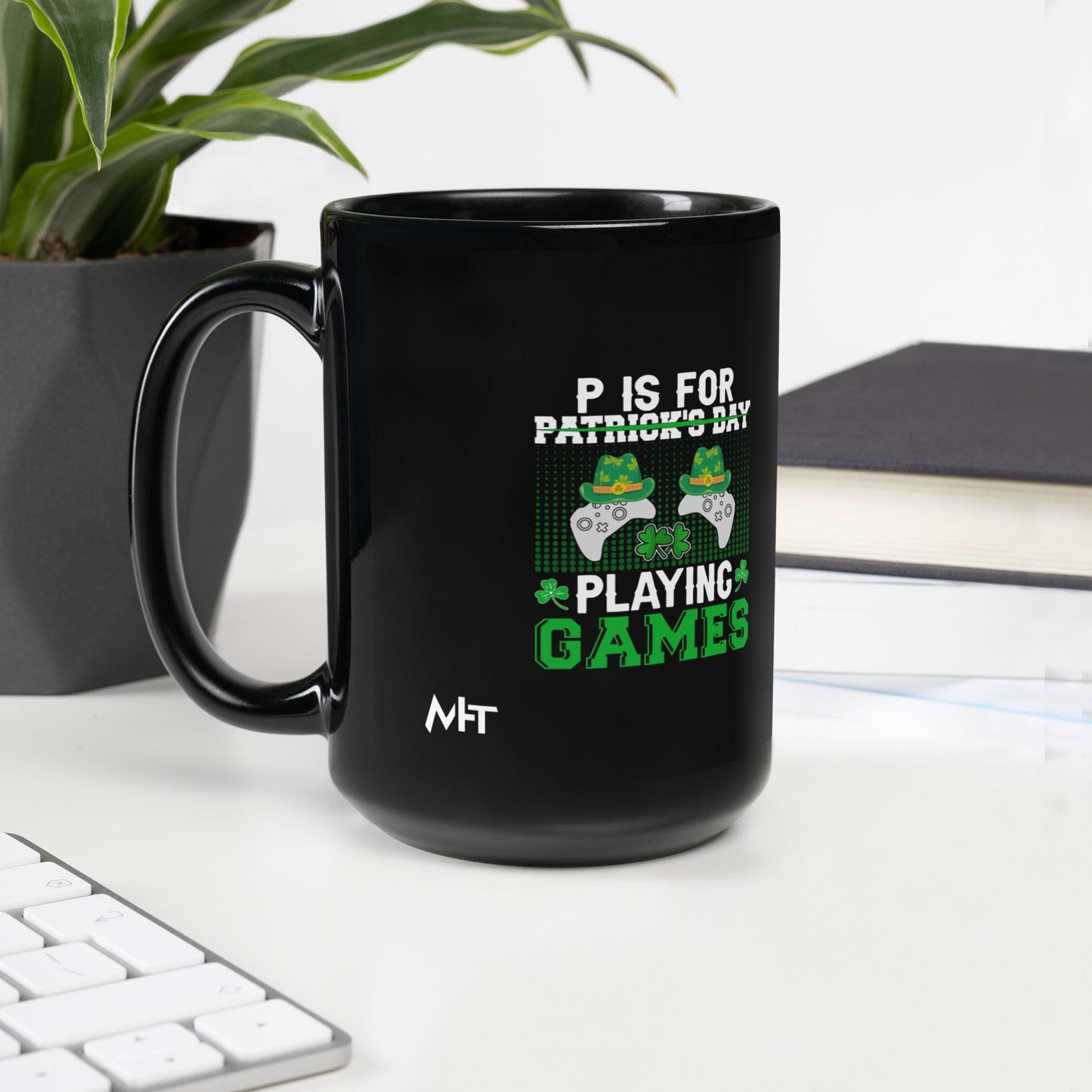 P is for "Playing Games" - Black Glossy Mug by DarkByteGear