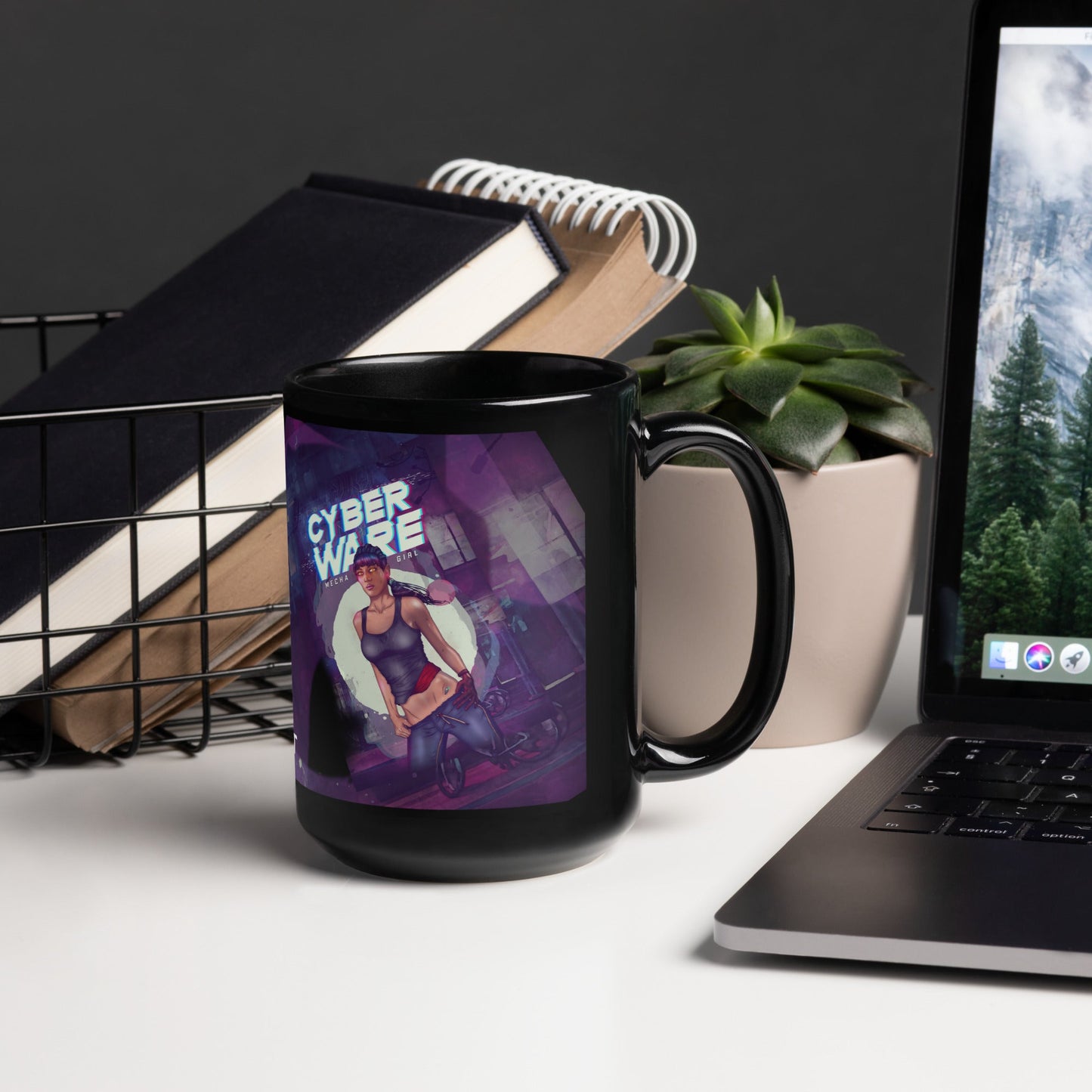 Cyberware Mecha Girl - Black Glossy Mug by DarkByteGear