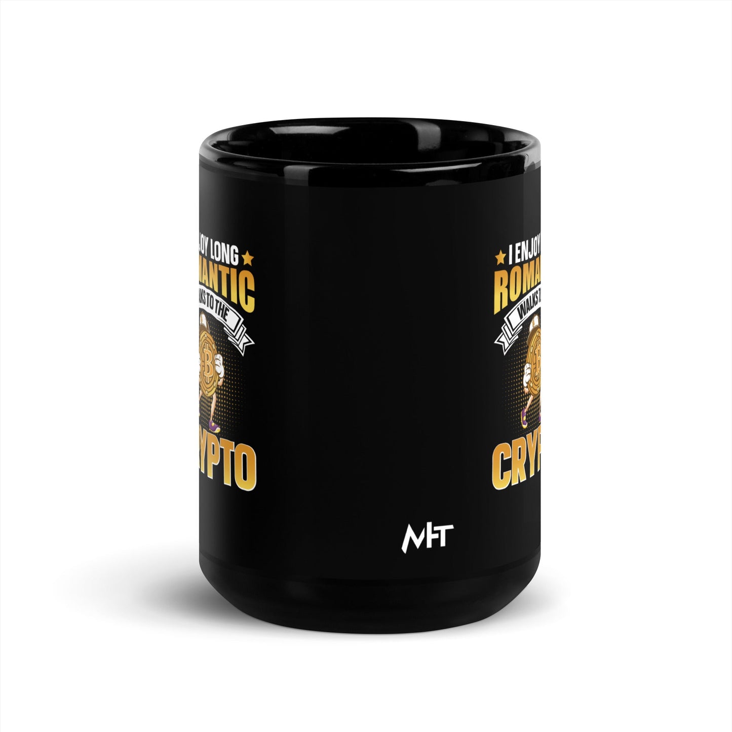 I enjoy long Romantic Walk with Crypto - Black Glossy Mug by DarkByteGear