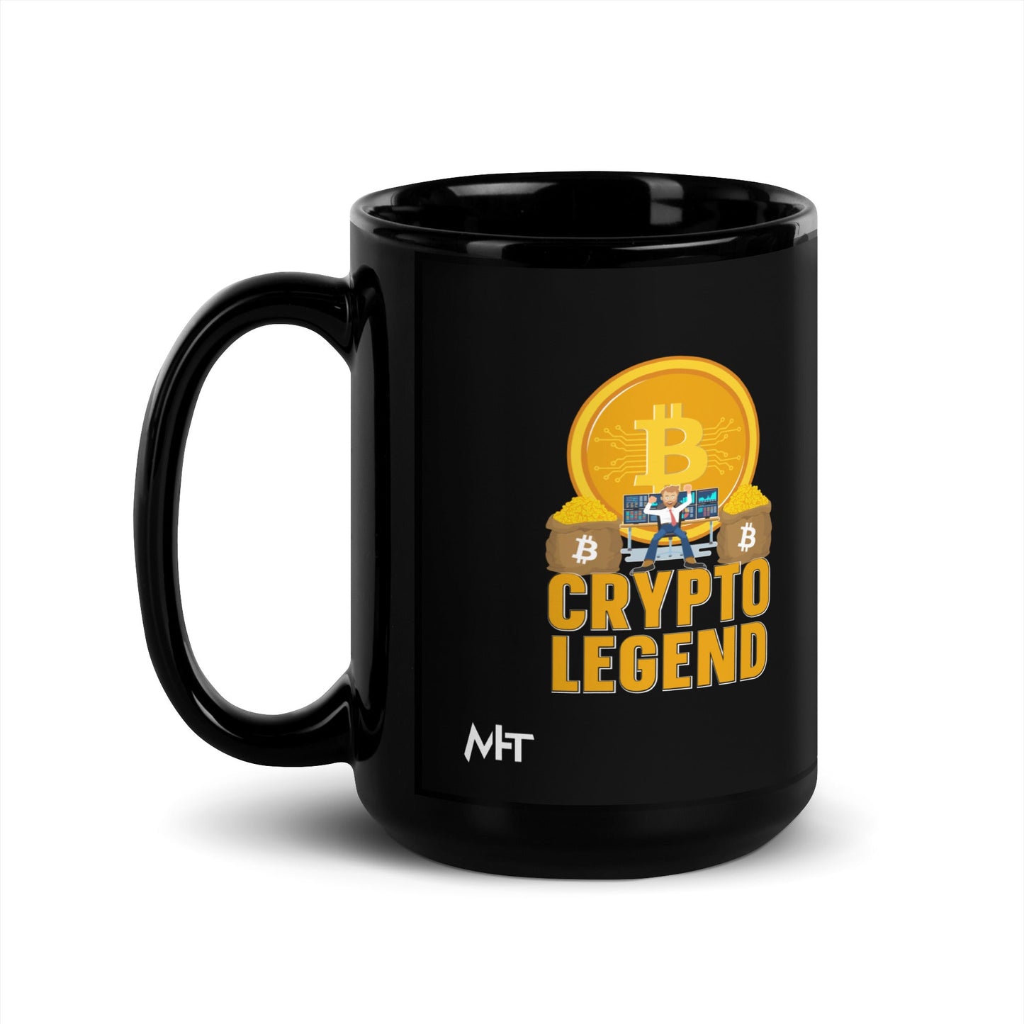 Bitcoin Legend - Black Glossy Mug by DarkByteGear