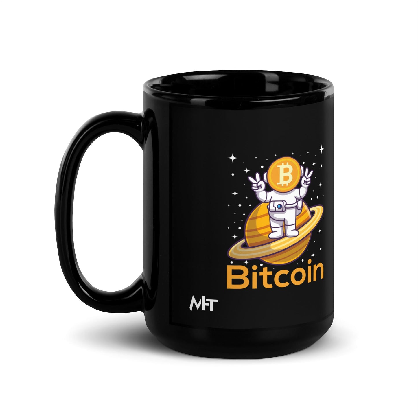 Bitcoin Satan Astronaut - Black Glossy Mug by DarkByteGear
