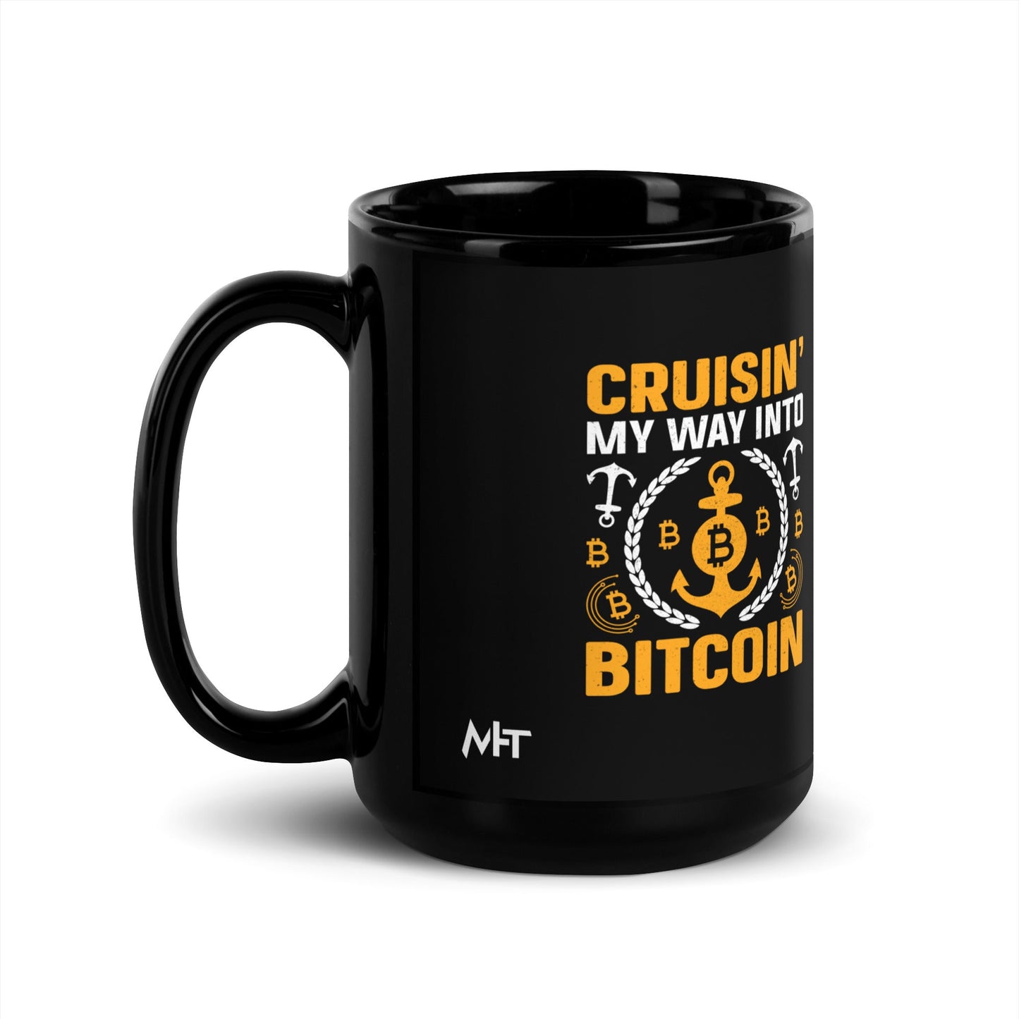 Cruising My Way into Bitcoin - Black Glossy Mug by DarkByteGear