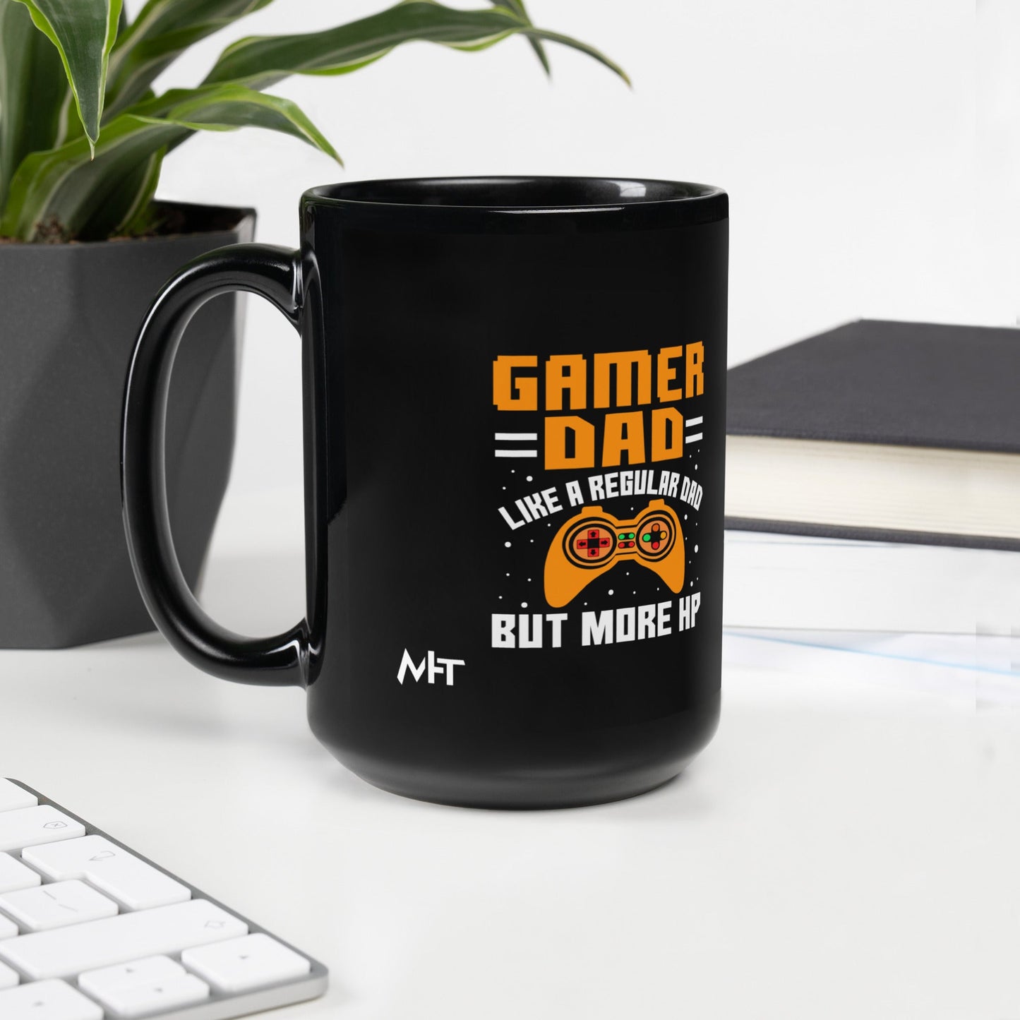 Gamer Dad like a normal one but more HP - Black Glossy Mug by DarkByteGear