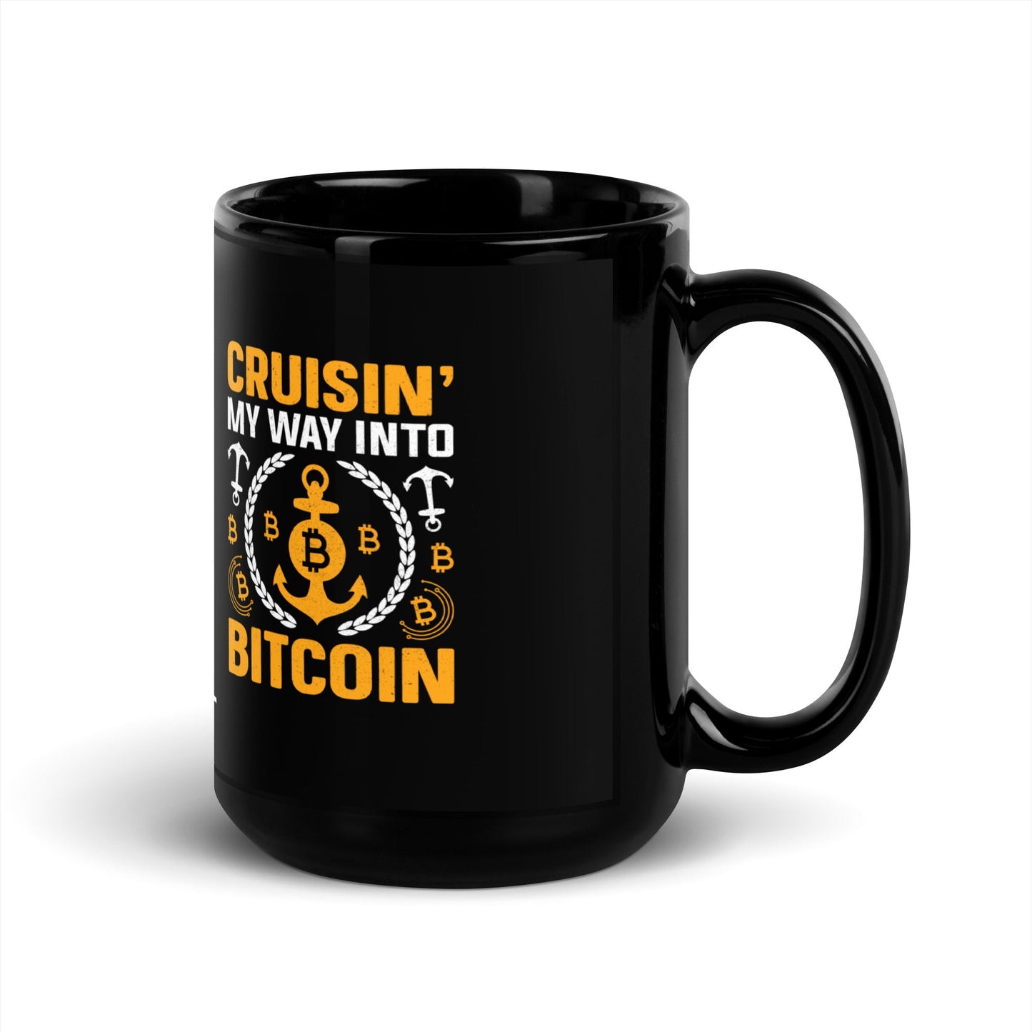 Cruising My Way into Bitcoin - Black Glossy Mug by DarkByteGear