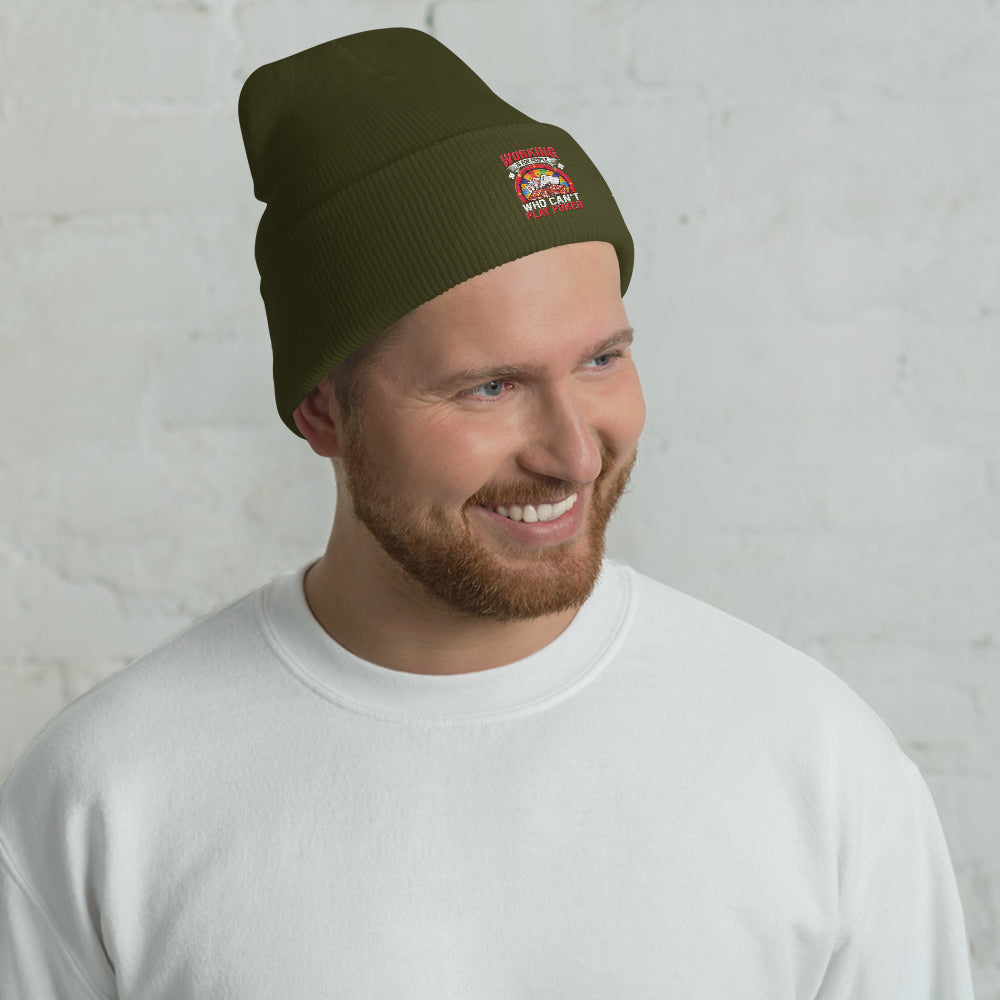 Working is for people for Who can't Play Poker - Cuffed Beanie by DarkByteGear