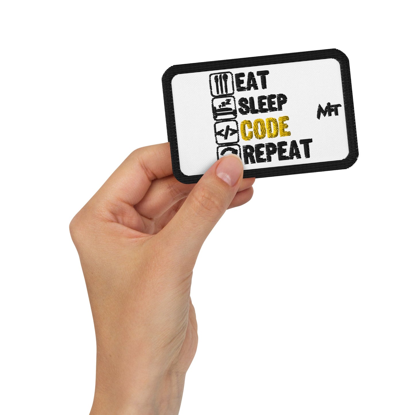 Eat Sleep Code Repeat ( Yellow Text ) - Embroidered patches by DarkByteGear