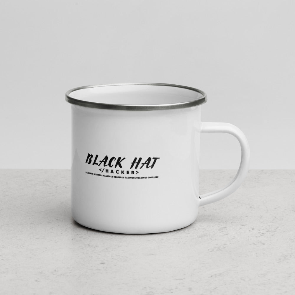 Black Hat Hacker V2 - Enamel Mug by DarkByteGear