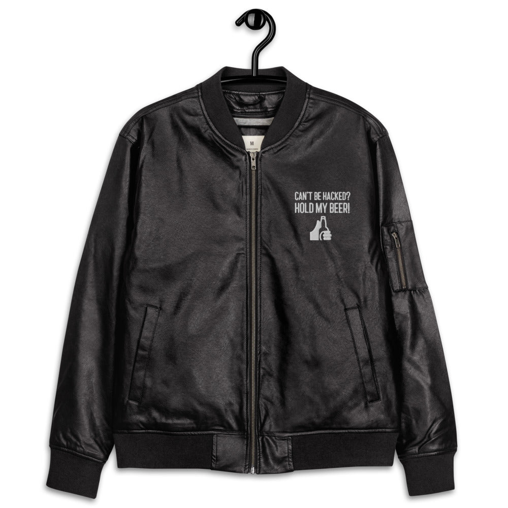 Can't be hacked, Hold my Beer - Leather Bomber Jacket by DarkByteGear