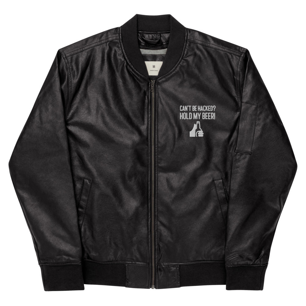 Can't be hacked, Hold my Beer - Leather Bomber Jacket by DarkByteGear